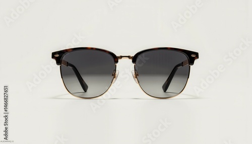 Obraz na płótnie A pair of sunglasses with a gold frame and a brown tint. The sunglasses are on a white background w salonie
