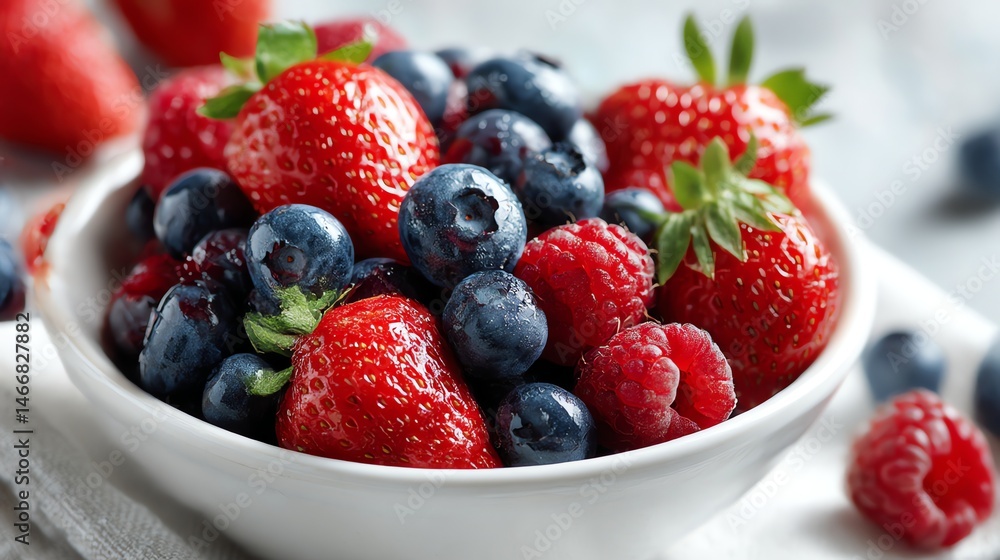 Fresh and colorful bowl of mixed berries on white table — perfect healthy snack, top view, juicy and vibrant for food photography or lifestyle content. Fresh and colorful bowl of mixed berries on white table — perfect healthy snack, top view, juicy and vibrant for food photography or lifestyle content.