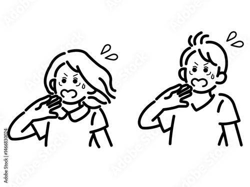 びっくりする、焦る医師と看護師のイラスト素材セット　線画のみ