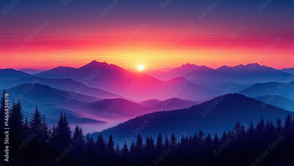 Fototapeta premium Vibrant Sunrise Mountain Range.