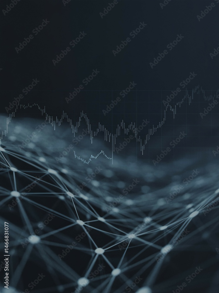 Obraz premium Abstract network structure with stock market graph overlay
