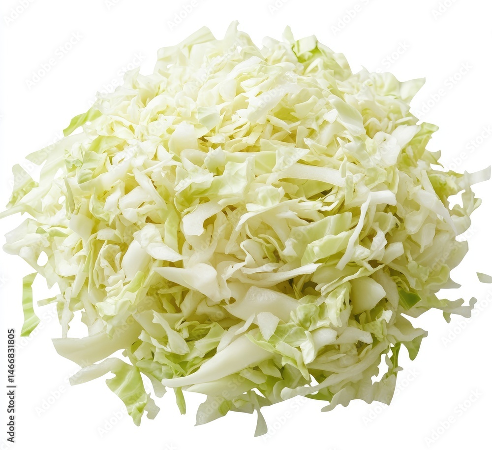 A mound of finely shredded, pale-green cabbage A mound of finely shredded, pale-green cabbage