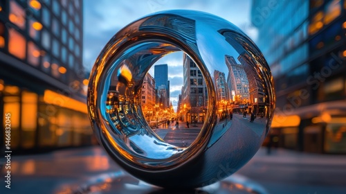 Mesmerizing Reflection of Landmark in Urban Setting at Dusk with High Fidelity Detail