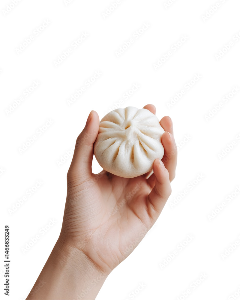 Person holding a soft bun in a hand, showcasing a delicious food item with a neutral background Person holding a soft bun in a hand, showcasing a delicious food item with a neutral background