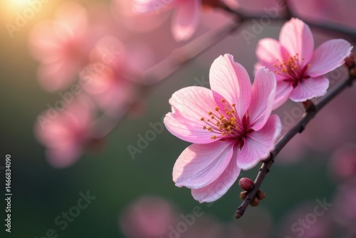 Delicate pink blossom unfolds in serene garden nook , closeup, petal