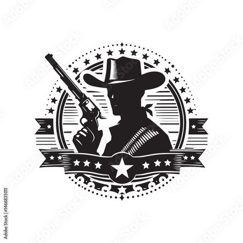Modern Old West Sheriff Vector Silhouette, Lawman Legacy, Frontier Justice, Western Authority, Cowboy Spirit, Rugged Protector, Classic Western Hero.
