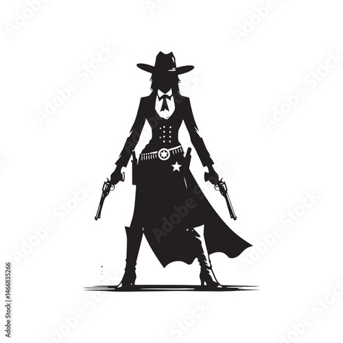 Modern Old West Sheriff Vector Silhouette, Lawman Legacy, Frontier Justice, Western Authority, Cowboy Spirit, Rugged Protector, Classic Western Hero.

