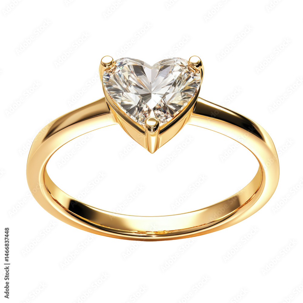 Gold ring with solitaire diamond setting on transparent background Gold ring with solitaire diamond setting on transparent background