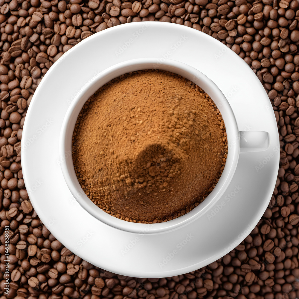 Fototapeta premium Heap of instant coffee isolated on white background, top view. Granulated instant coffee.