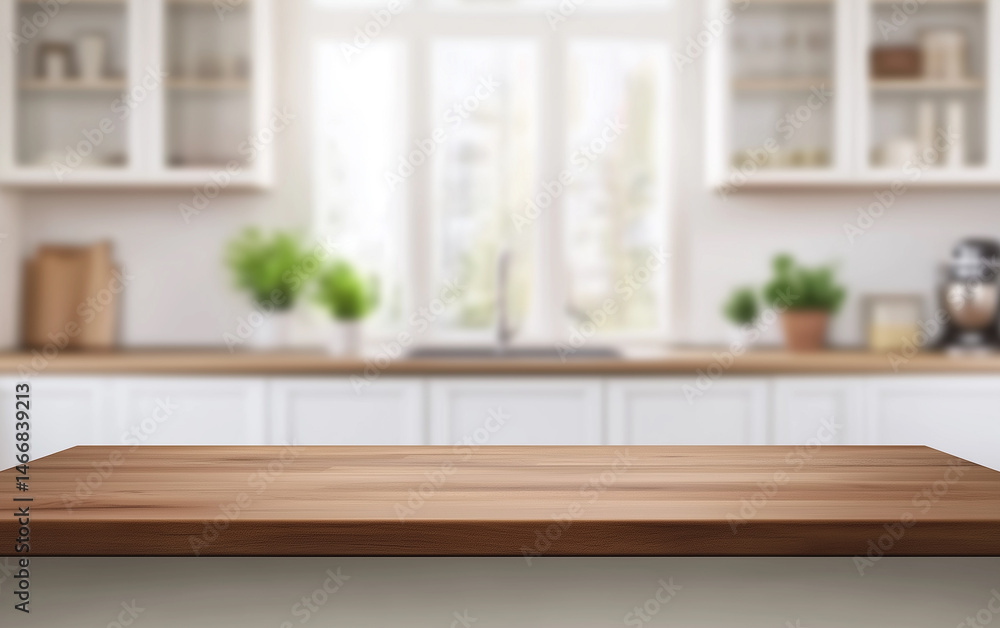 A wooden countertop in a modern kitchen, with clean white cabinets and soft natural light coming through the window. A wooden countertop in a modern kitchen, with clean white cabinets and soft natural light coming through the window.