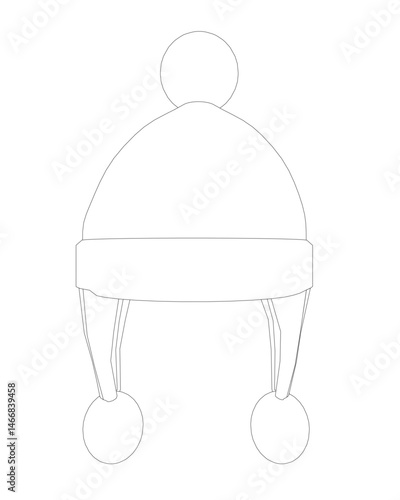 A hat with a pom pom on top. The hat is white and has a black stripe