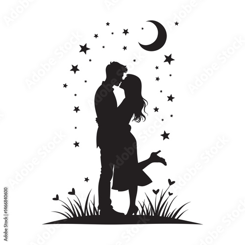 Couple kissing under the stars on a romantic night  