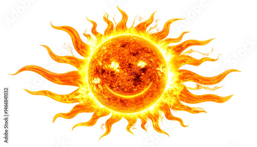 smiling blazing sun isolated on transparent background