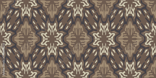 Ethnic seamless pattern of rhombus in the northern peoples style. Tribal authentic ornament. Damascus style wallpaper. Decorative mosaic brown patchwork background for fabric print. Vector texture