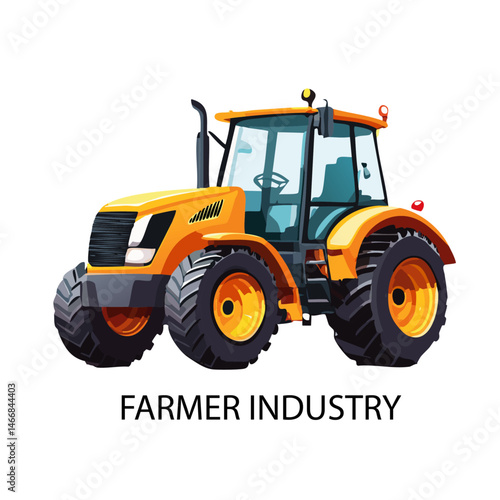 yellow tractor isolated on white Farmer Industry Vector Logo graphic design