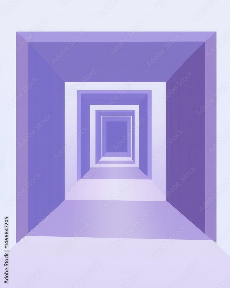 Abstract purple perspective view of square frames receding into distance creating tunnel effect minimalist geometric design Abstract purple perspective view of square frames receding into distance creating tunnel effect minimalist geometric design