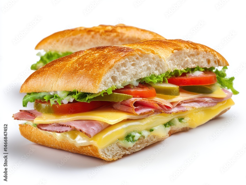Delicious submarine sandwich isolated on white background Delicious submarine sandwich isolated on white background