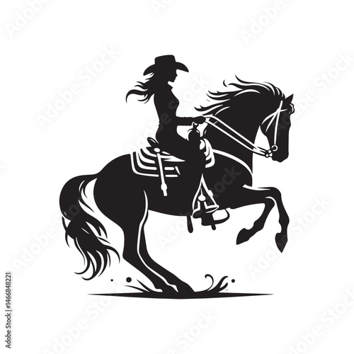 Rodeo Performer Vector Silhouette, Cowboy Skills, Rodeo Action, Wild West Event, Rodeo Athlete, Western Rodeo, Cowboy Performance, Bull Riding.
