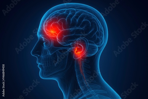 Human Skull and Brain Showing Pain in Head and Inner Ear