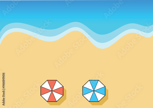 上から目線　砂浜イラスト　パラソルあり
