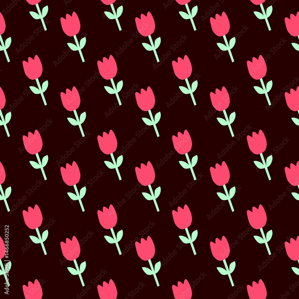 Red Tulip Floral Pattern Dark Background Seamless Flower Pattern Red Tulip Floral Pattern Dark Background Seamless Flower Pattern