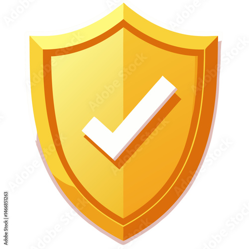 A golden shield featuring a checkmark encased