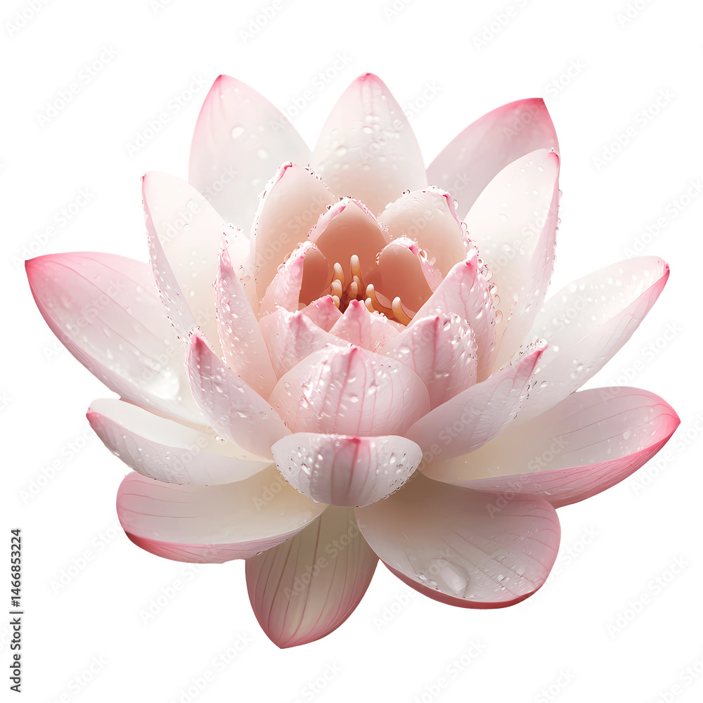Fototapeta premium Serene Pink Lotus with Dew Drops Isolated on Transparent Background