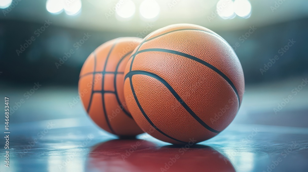 Ultra quality image of basketball game sport arena stadium court on spotlight with basket ball on floor. Motivation sport lifestyle background poster. Ultra quality image of basketball game sport arena stadium court on spotlight with basket ball on floor. Motivation sport lifestyle background poster.