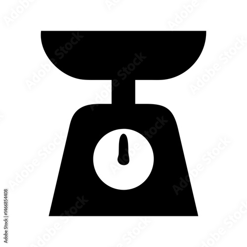 Kitchen food scale weighing icon. Scale with bowl measuring cooking ingredients.