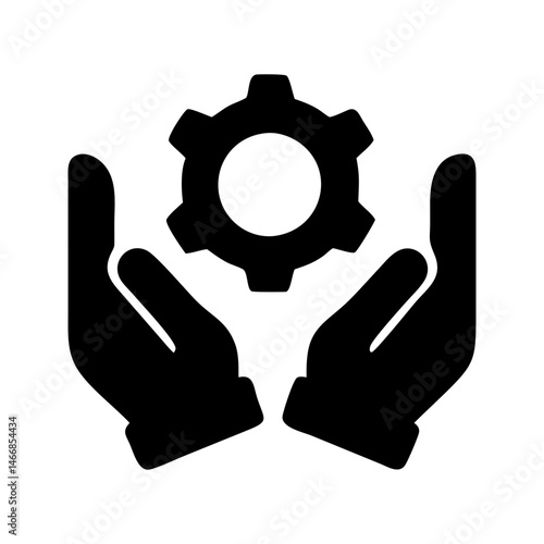 Hand giving gear settings icon. Hand with gear adjusting system settings.
