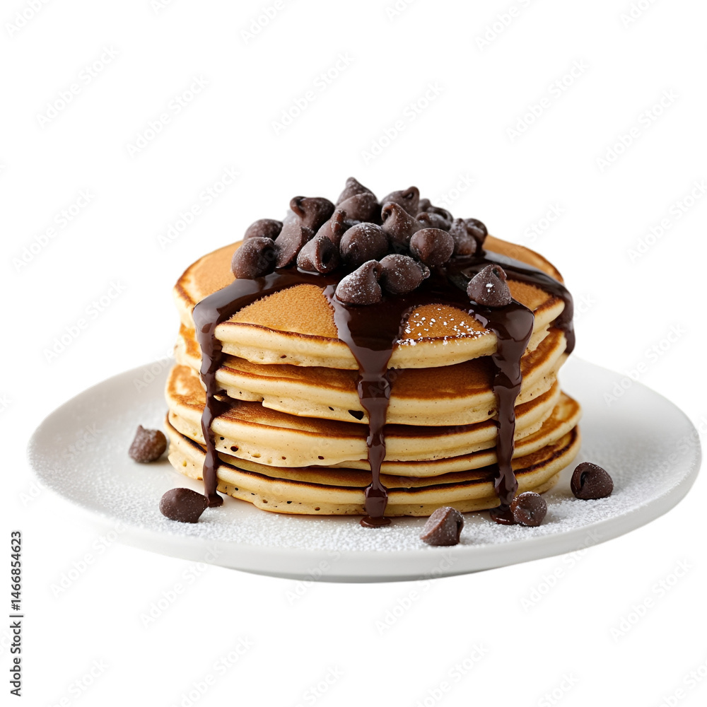 Chocolate Chip Pancakes on White Background Chocolate Chip Pancakes on White Background