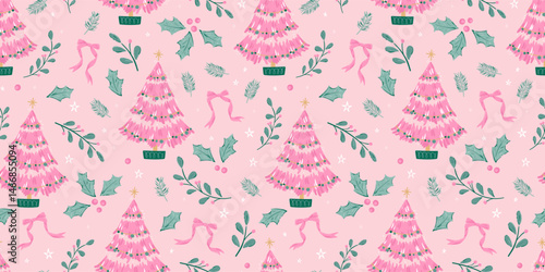 Tacky Christmas  seamless pattern, hand drawn with decoration like tinsel, baubles, stars and snow flakes - great for textiles, wallpapers, wrapping - vector design