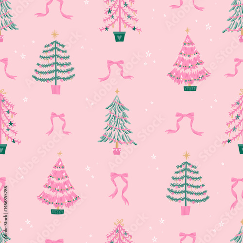 Tacky Christmas  seamless pattern, hand drawn with decoration like tinsel, baubles, stars and snow flakes - great for textiles, wallpapers, wrapping - vector design