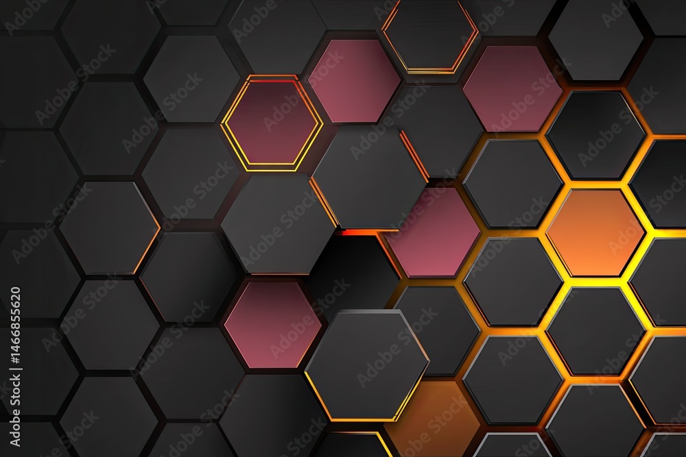 Abstract geometric background with glowing hexagons Abstract geometric background with glowing hexagons