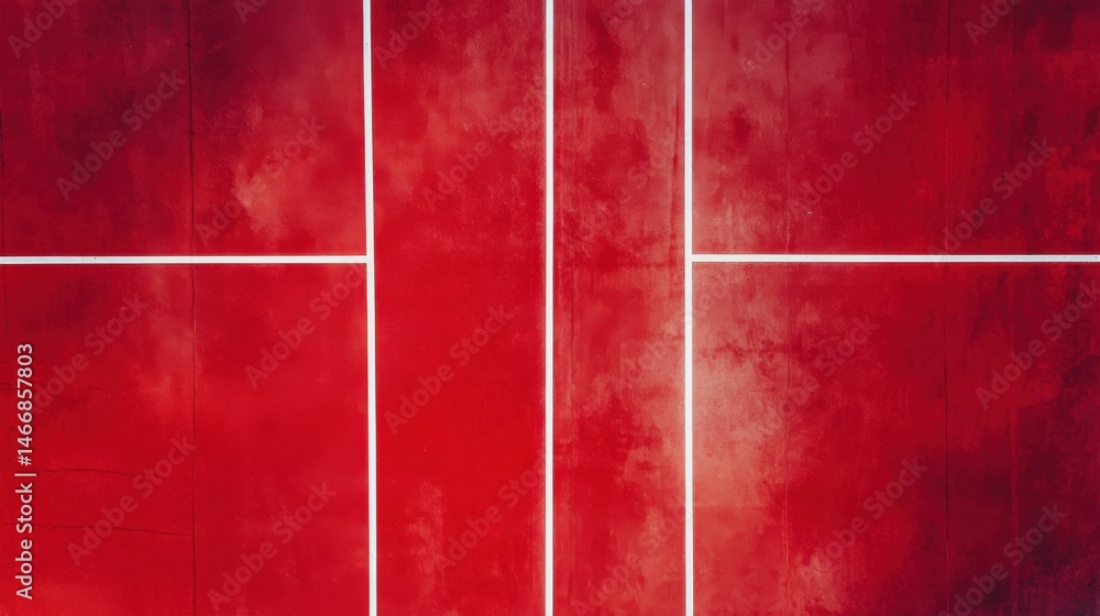 Fototapeta premium Ultra quality image of abstract overhead shot of a vibrant red sports surface with sharp white boundary lines.