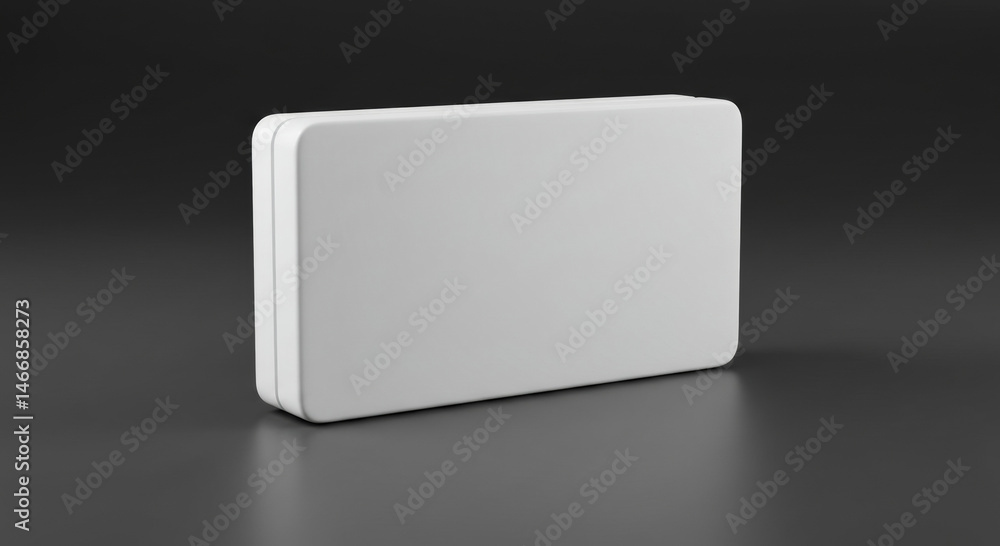 Blank white rectangular tin can on dark background. Product mockup with no contents, ideal for packaging design. Professional mockup for product visualization. studio. Blank white rectangular tin can on dark background. Product mockup with no contents, ideal for packaging design. Professional mockup for product visualization. studio.