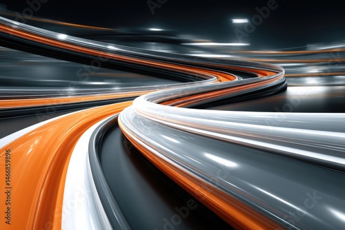 Abstract curved lines in orange, gray and white