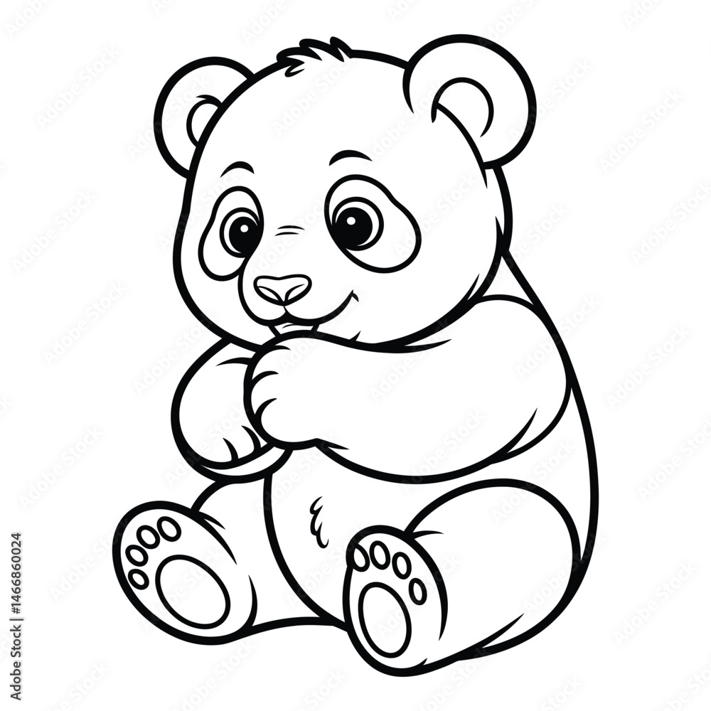 Fototapeta premium Baby Panda Coloring Page, Silhouette, Vector, Illustration, Icon, Logo, White Background.