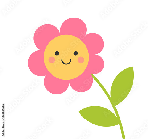 Obraz na płótnie Cute smiling pink flower over transparent background. Simple flower flat design element. PNG illustration. w salonie