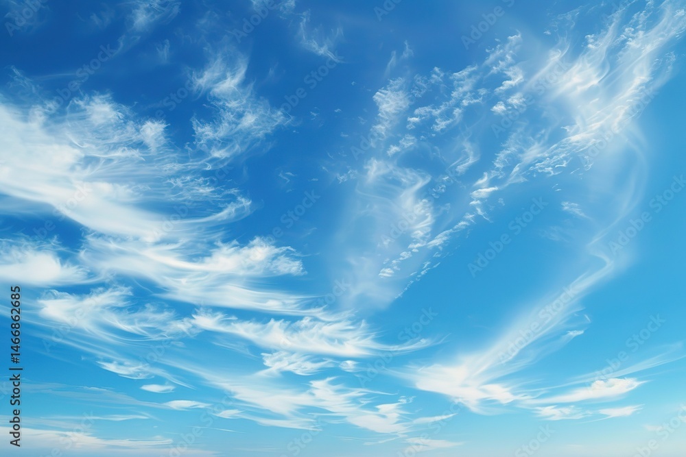Striking wisps of white clouds drift across a vibrant blue sky on a sunny day Striking wisps of white clouds drift across a vibrant blue sky on a sunny day