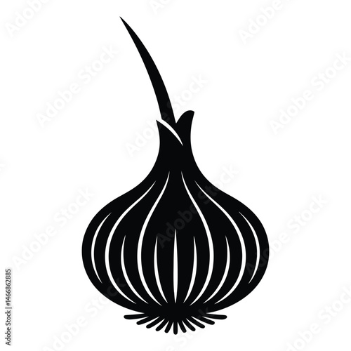 Garlic Bulbil Silhouette, Vector, Illustration, Icon, Logo, White Background.