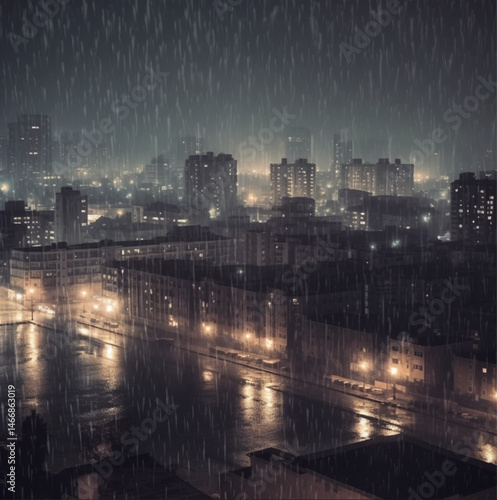 Obraz na płótnie Beautiful view of the city at night. Heavy rain. w salonie