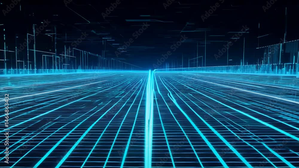 Abstract Digital Grid Network Tunnel - Future Technology, 4K.