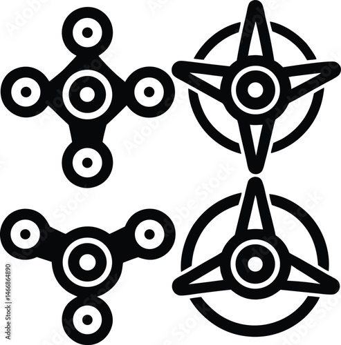 Four Spinner Toys Designs Black and White Icons