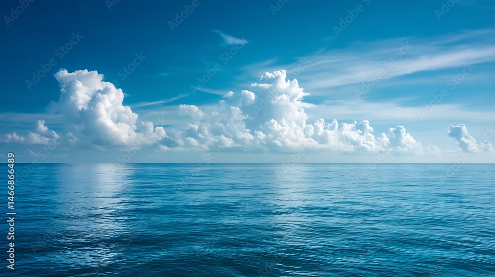 Fototapeta premium Breathtaking blue ocean accompanied by a bright sky and soft cloud formations in the background