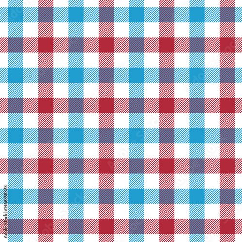Patriotic Plaid Seamless Pattern. Checkered Seamless Pattern , Americana Backdrop. Vector Template For Fabric, Textile, Wallpaper, Wrapping Paper