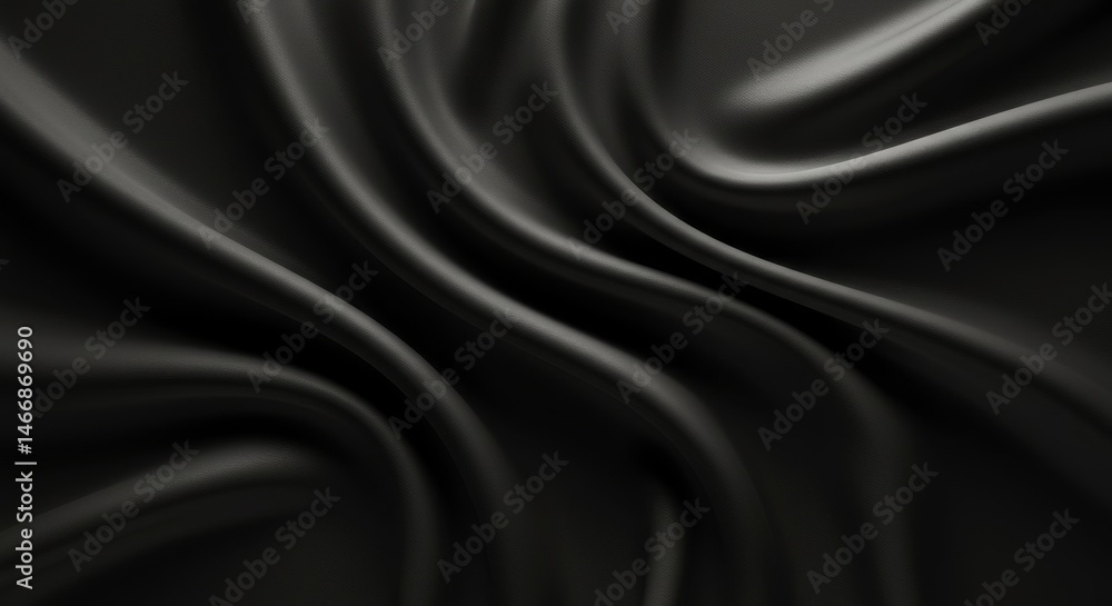 Fototapeta premium Elegant Dark Satin Fabric Drape - Luxurious black satin, smooth texture, elegant ripples, subtle light play, sophisticated design. Symbolizing mystery, luxury, sophistication, elegance, and power