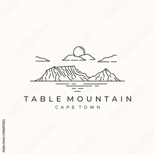 table mountain view line art logo vector minimalist illustration design, table mountain panorama logo design