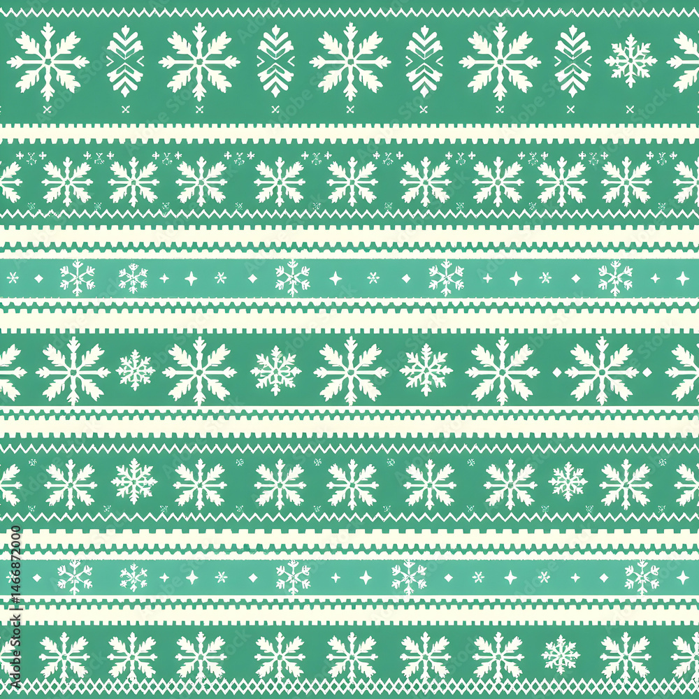 Nordic Fair Isle snowflake pattern in mint pine ivory pattern. Nordic Fair Isle snowflake pattern in mint pine ivory pattern.