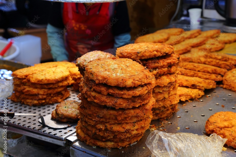 Bindaetteok mung pancakes in South Korea